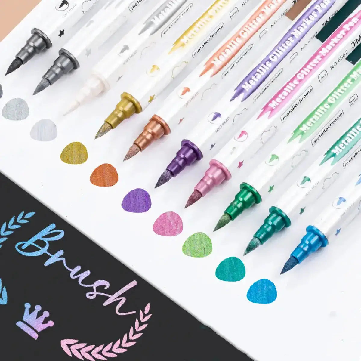 10pcs metallic dual-tip marker pens with brush and fine nibs in assorted colors for scrapbooking and cardmaking