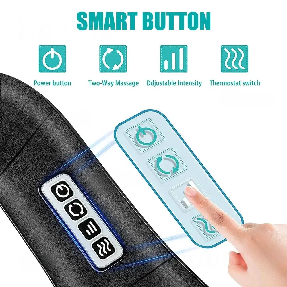 Shiatsu neck and shoulder massager by Simples Market, black U-shaped heated massager with blue remote control