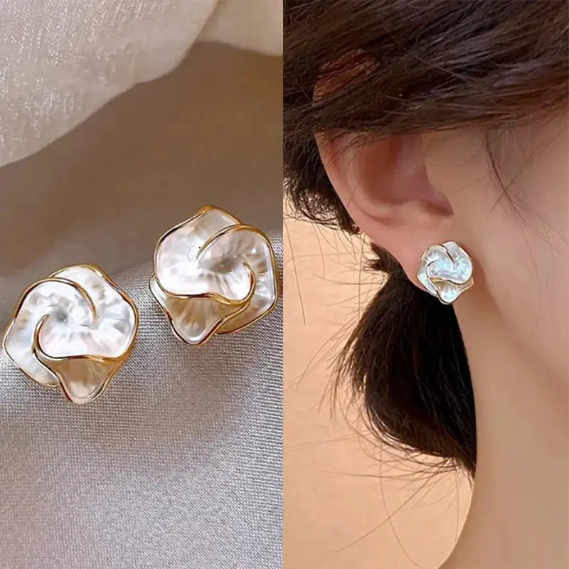 Delicate Camellia Stud Earrings For Women White Flower Design Petite Floral Ear Stud Daily Jewelry Gift