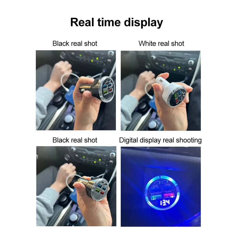 66-250W PD Car Charger QC3.0 Fast Charge One To Six Car Cigarette Lighter Plugs With Digital Display