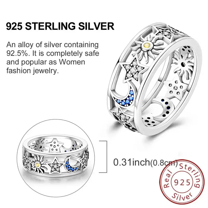 925 Sterling Silver Rings Bow Heart Star Sun Moon Zircon For Women Jewelry Birthday Anniversary Gifts
