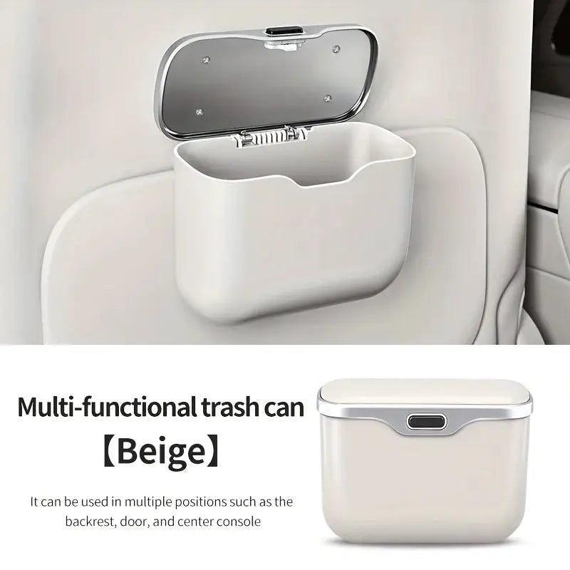 Multifunctional car trash can with lid, Simples Market beige hanging storage bin