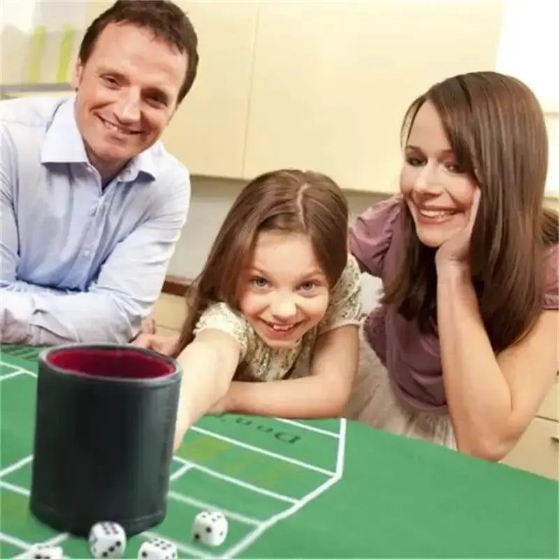 Leather Dice Cup With Lid Green Red Lining Interior Quiet Shaking For Liars Dice Farkle Yahtzee Includes 5 Dice