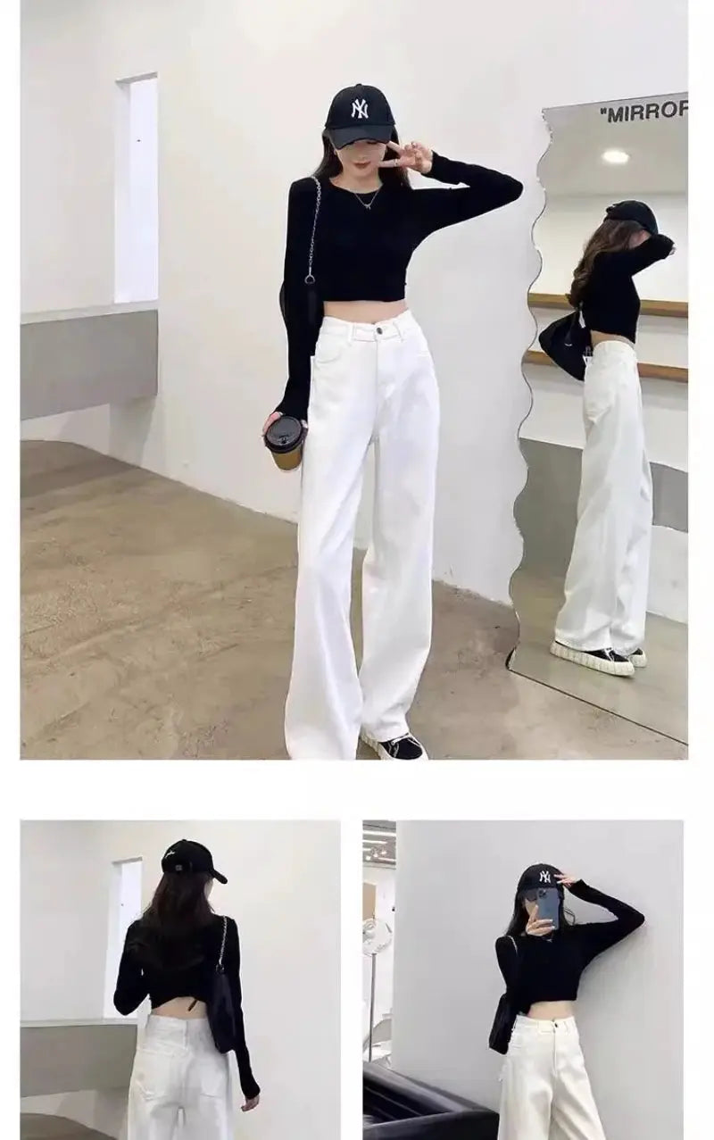 New Design Sense Womens Loose Denim Pants Retro Straight Leg Jeans