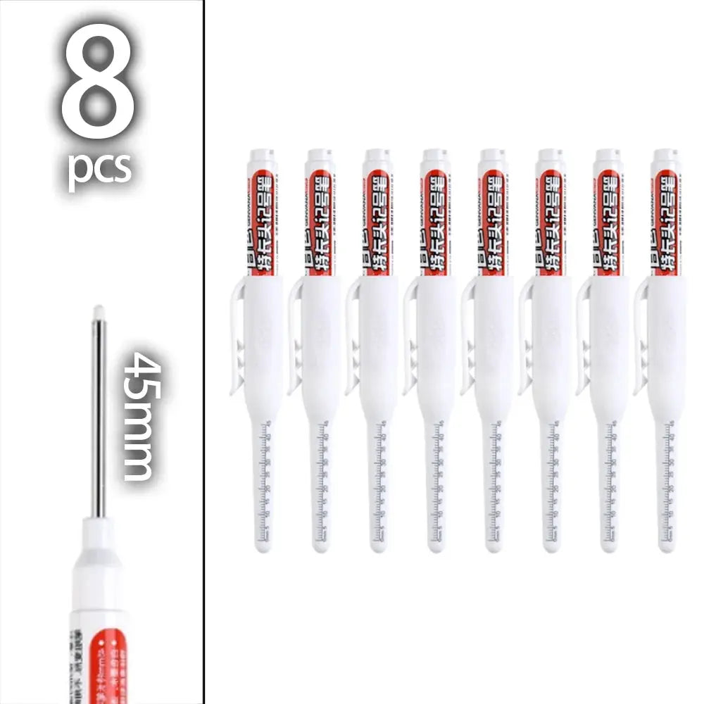 Simples Market 8 pcs deep-hole carpenter marker pens, white bodies with red labels and 45mm nibs