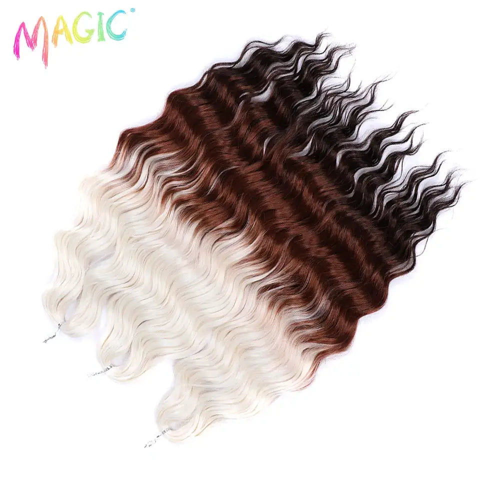 Anna Synthetic Hair 24in Water Wave Braiding Extensions in ombre blonde to brown to black, 3 bundles