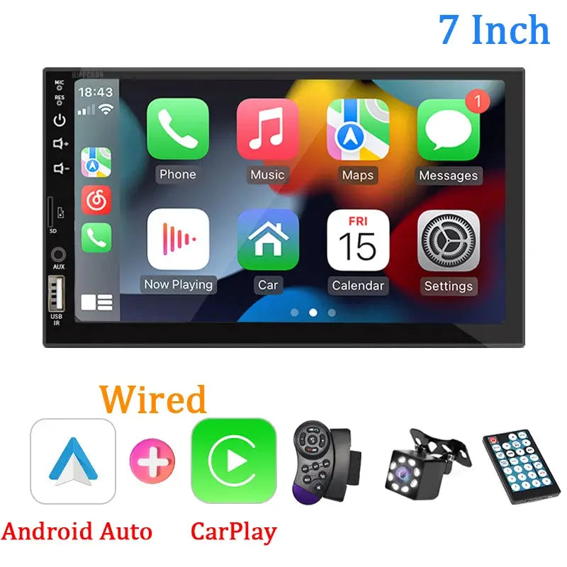 7 Inch 1 Din Car Stereo CarPlay Android Auto Bluetooth HD Touch Screen