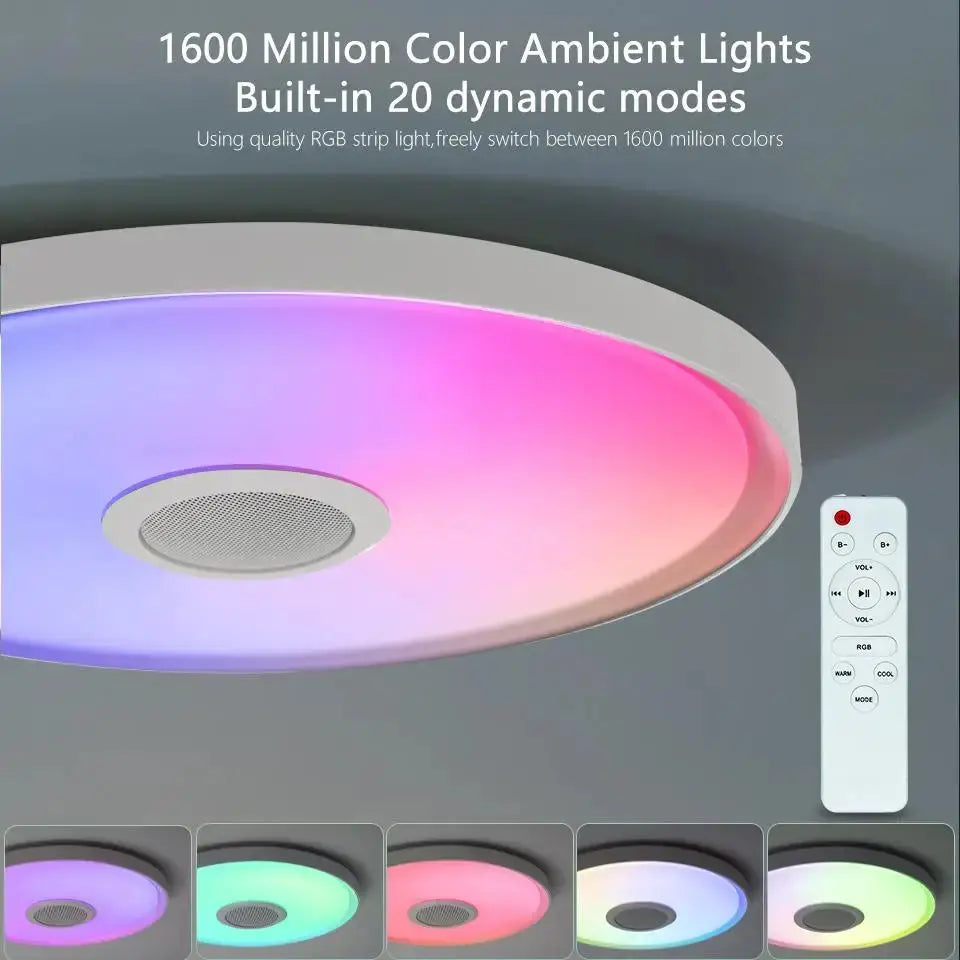 LED Smart Ceiling Lamp with RGB lighting, remote control and built-in speaker by Simples Market