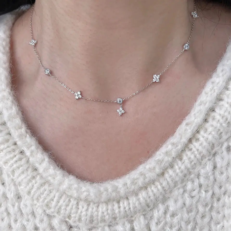 Yupsk Inlaid Zircon Four Leaf Flower Necklace For Women Niche Light Luxury Fashion Choker