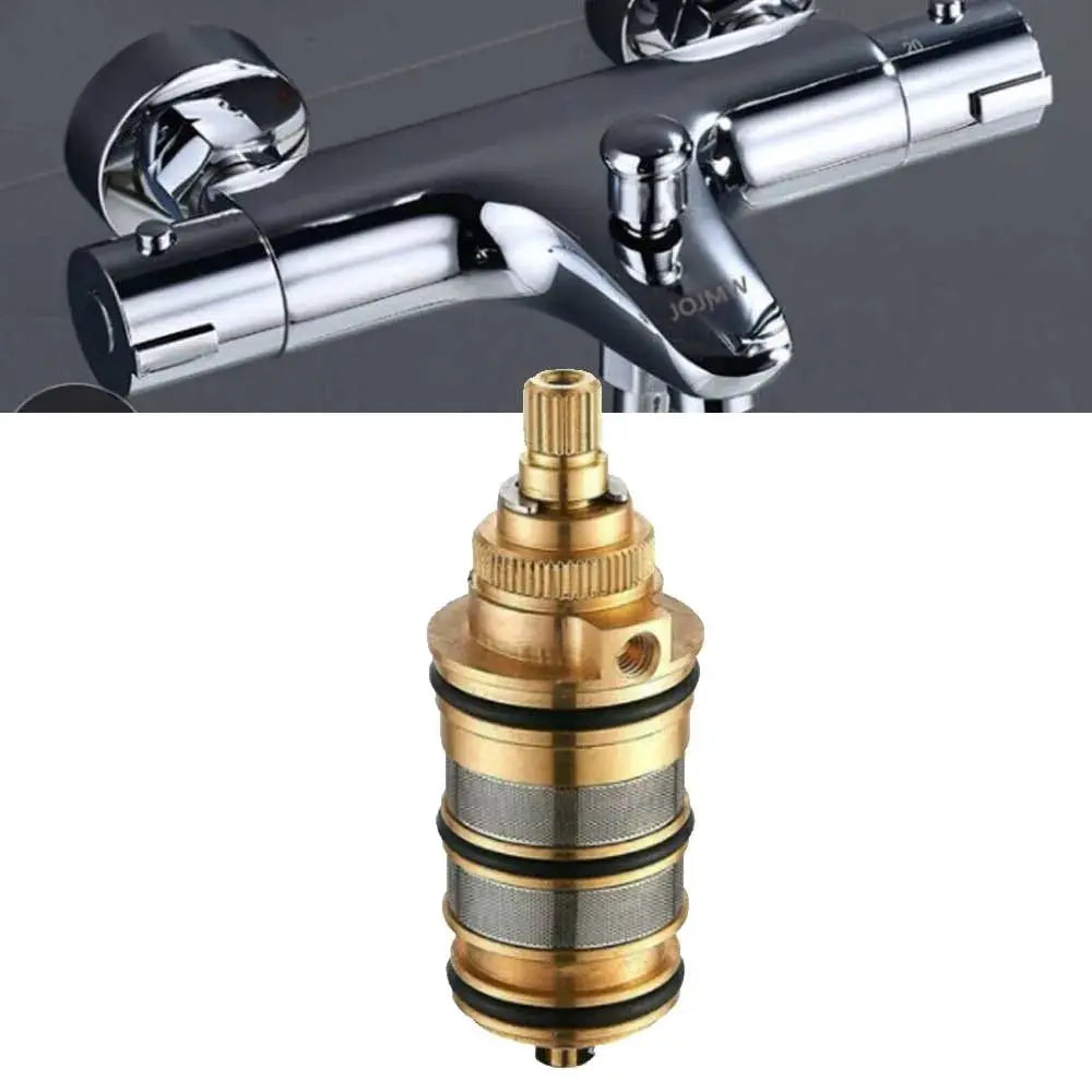 Brass replacement thermostatic cartridge for shower mixer valve; chrome faucet handle shown, Simples Market