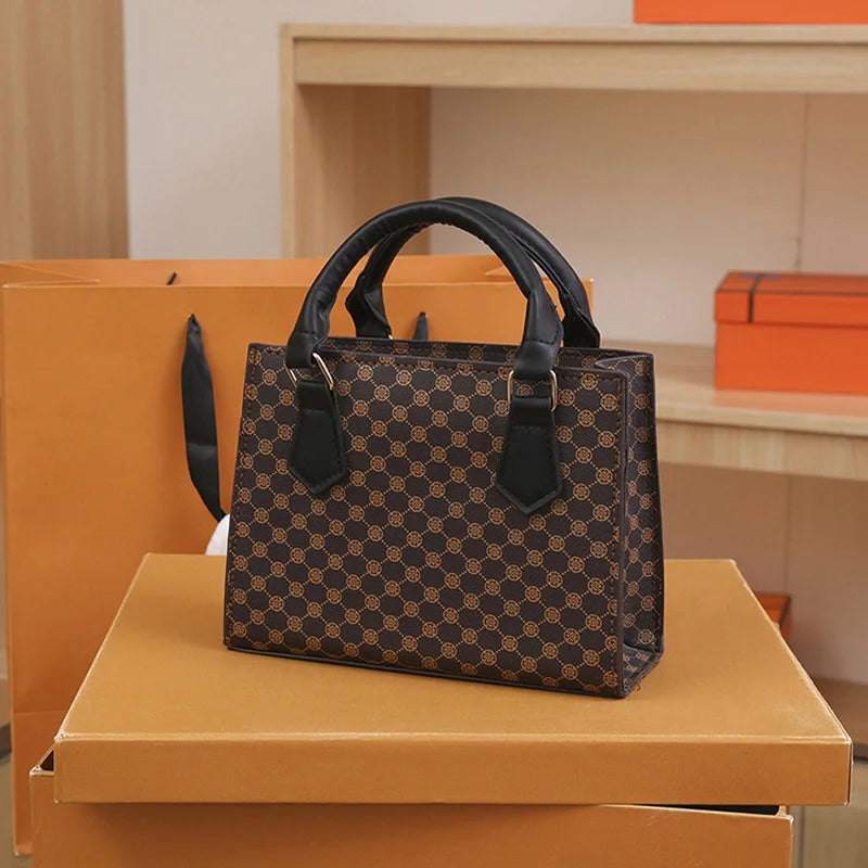 Simples Market small square top-handle PU leather plaid tote with black handles