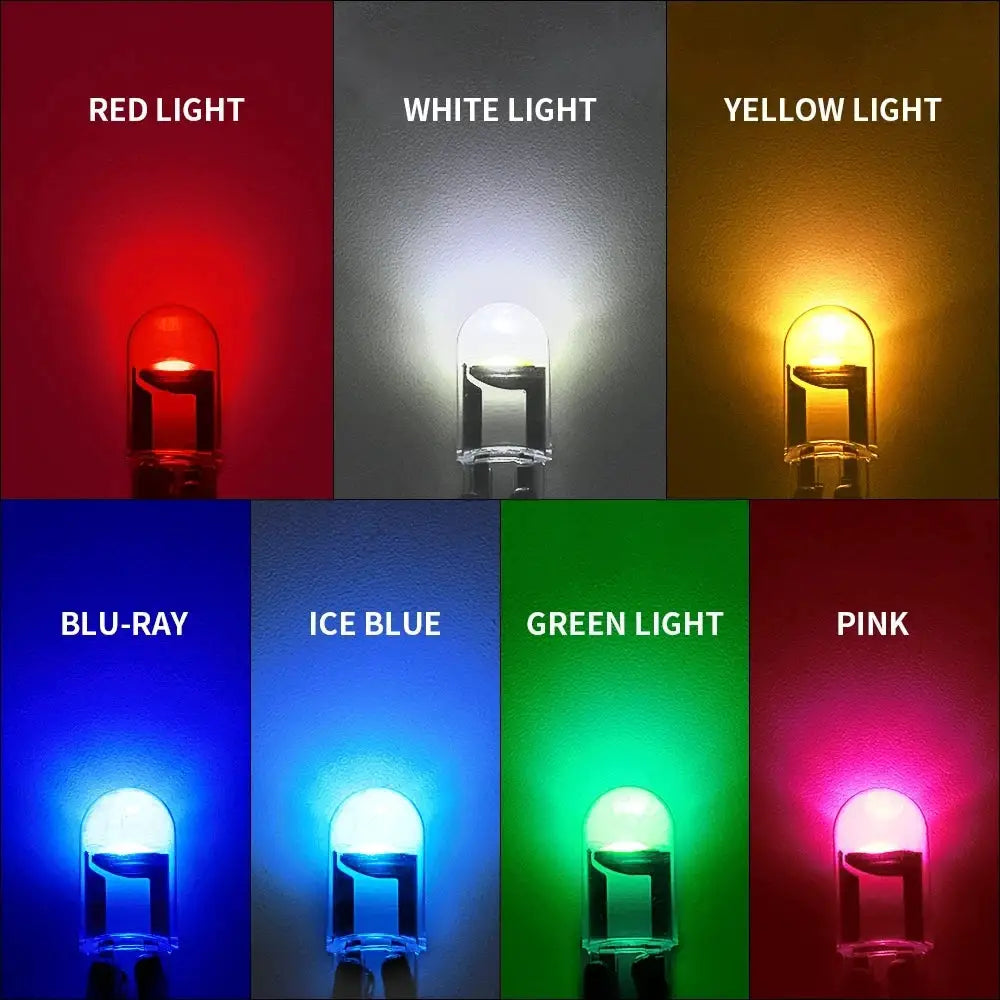 10X New W5W LED T10 COB Glass Interior Bulbs White Ice Blue Yellow 12V For Dome Lights And License Plate