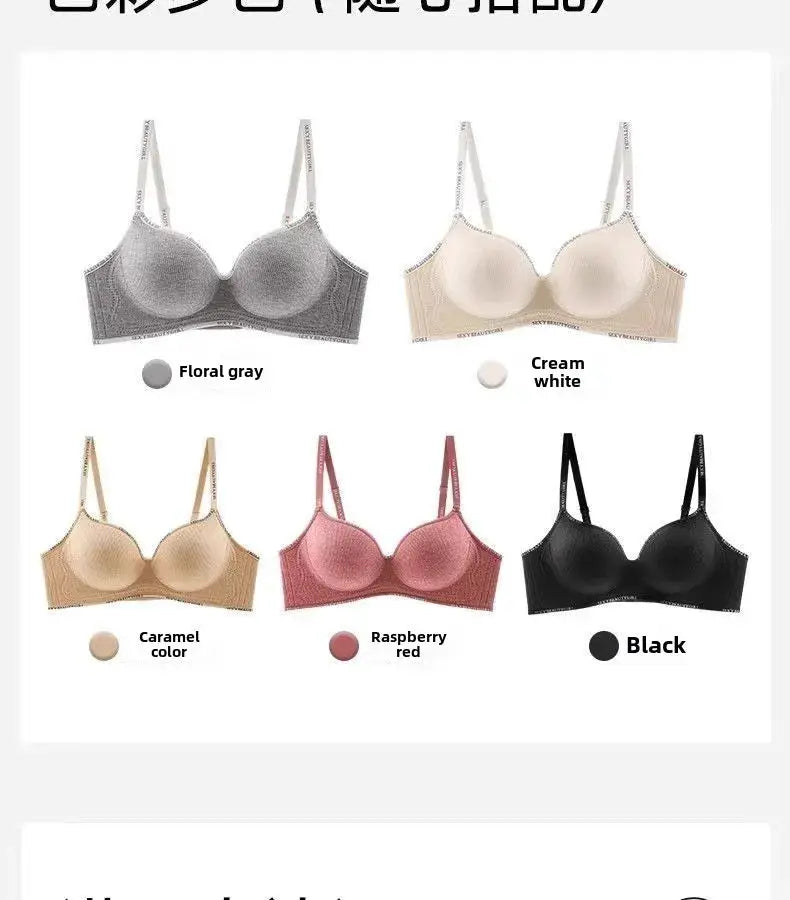 Push-up wireless bra for small chest, no steel ring, 6cm thickened, adjustable straps, anti-slip pads, 5 colors