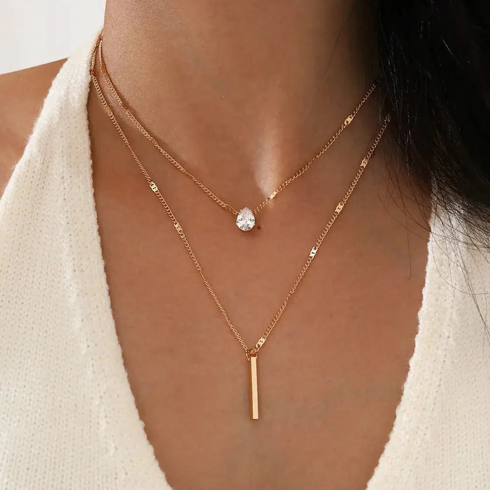 Trendy Zircon Pendant Necklace For Women Multilayer Chain Choker Fashion Jewelry Gift For Parties