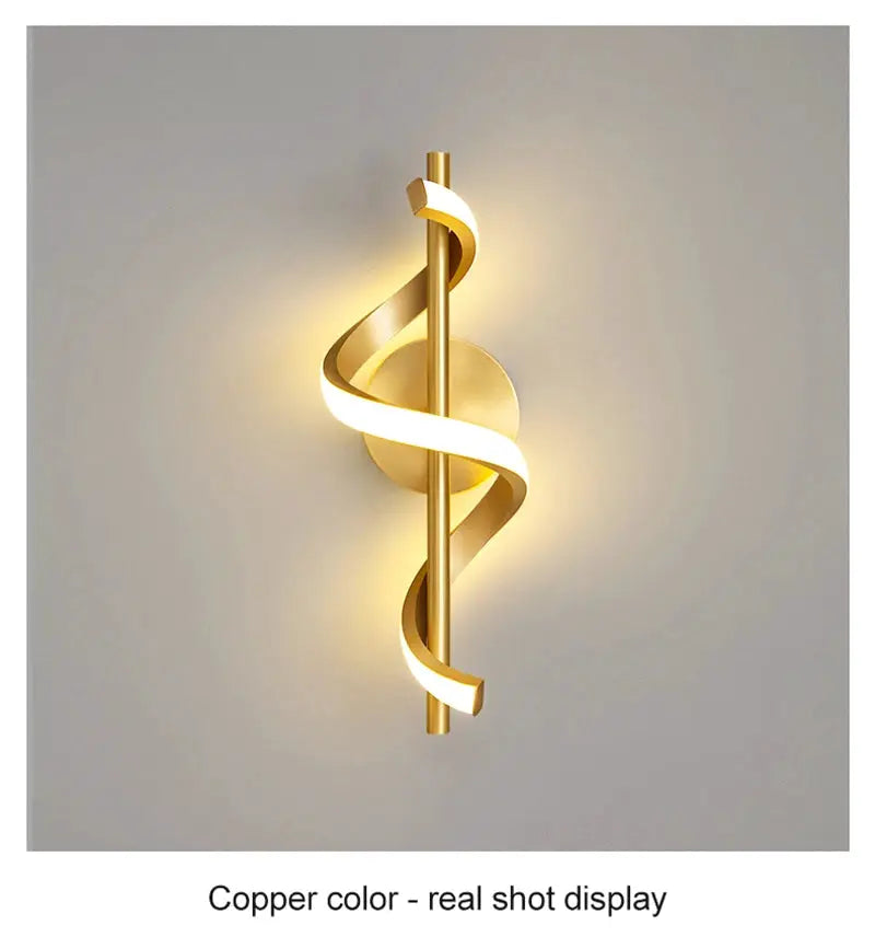 Simples Market Lustre LED pendant light, copper spiral wall sconce with warm illuminated ribbon