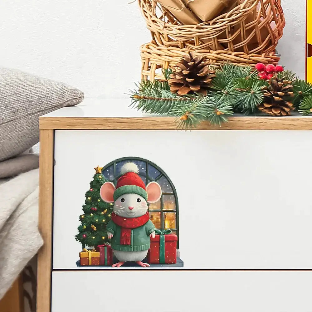 Cute Christmas Small Mouse Wall Stickers Home Decoration Noel Navidad Merry Christmas 2025 Happy New Year 2026
