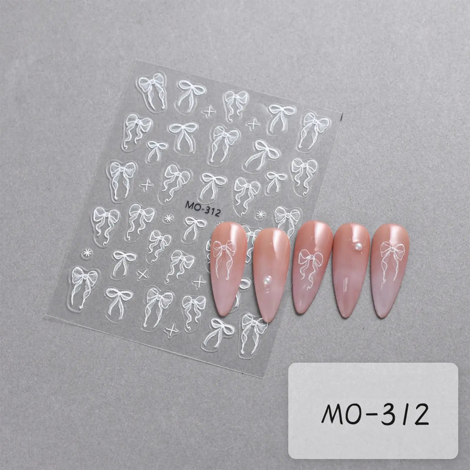 Bowknot Nail Stickers 3D Relief White Ribbon Pink Self Adhesive Nail Art Decals For Tips Manicures