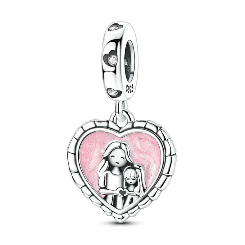 Mother's Day 925 Sterling Silver Heart Charms Beads Dangle For Bracelets Love Mom Jewelry Gift