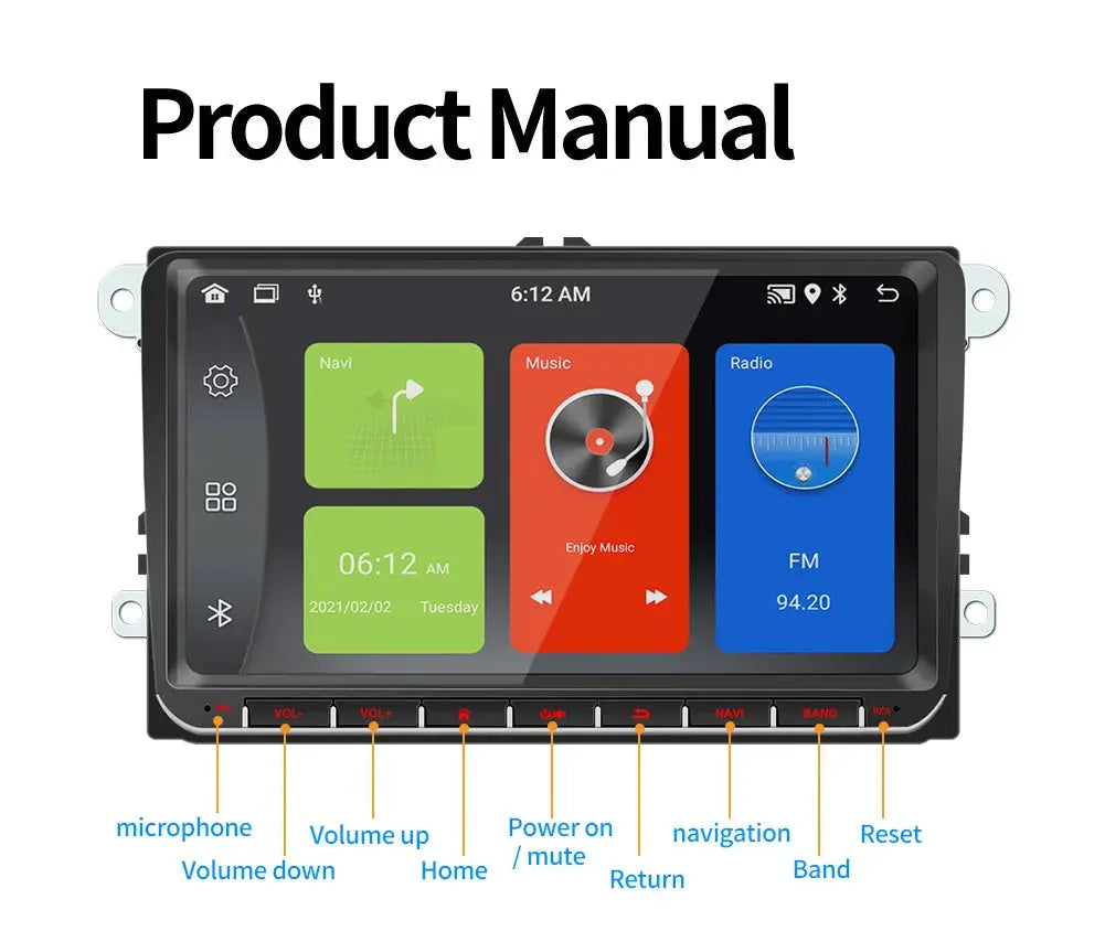 2Din Android car stereo touchscreen, universal multimedia head unit with GPS navigation and CarPlay