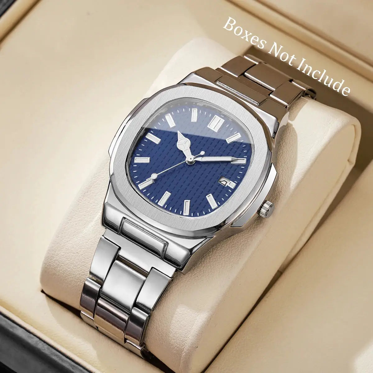 AuroraTime Luxury Square Dial Mens Business Watch Stainless Steel Strap Quartz Movement Calendar