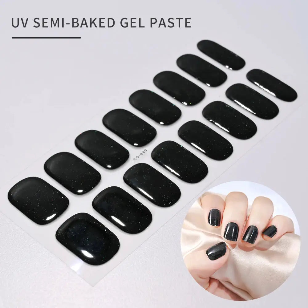 Simples Market 16Tips black glitter nail stickers; full-cover UV gel nail wraps