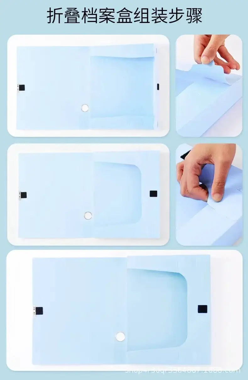 A4 storage file box, blue plastic with lid, folded folder organizer for documents, 1 pack.