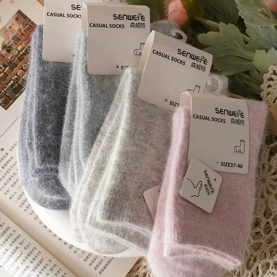 Womens Wool Socks Winter Thermal Tube Socks Thickened With Cashmere Rabbit Hair Black