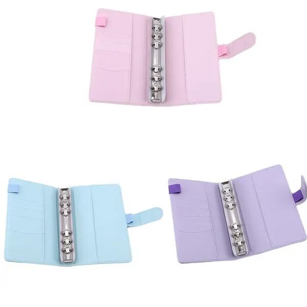 Leather ring binder notebook cover with refillable rings, pastel pink/blue/lavender, set of three