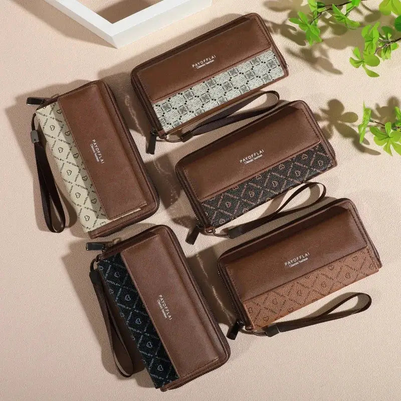 6 Simples Market men's faux leather wallets with color-block panels, double layer, snap closure and zipper card holder
