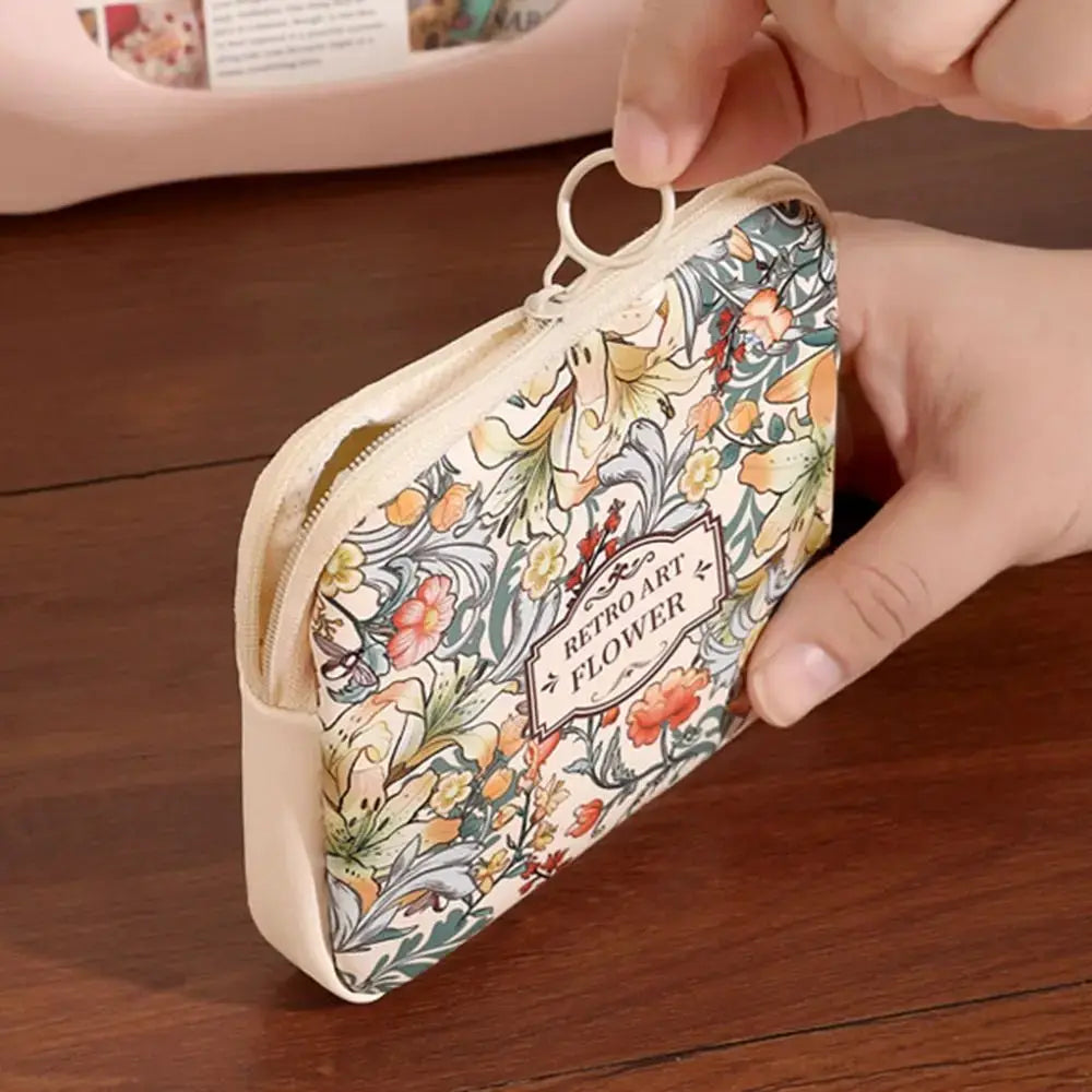 Creative PVC Floral Print Large Capacity Multipurpose Storage Bag For Sanitary Pads Coins And Cosmetics