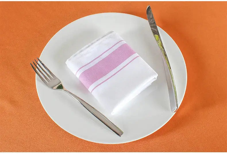 Simples Market European kitchen towel placemat; thickened cotton cup cloth, pink napkin on white plate with cutlery