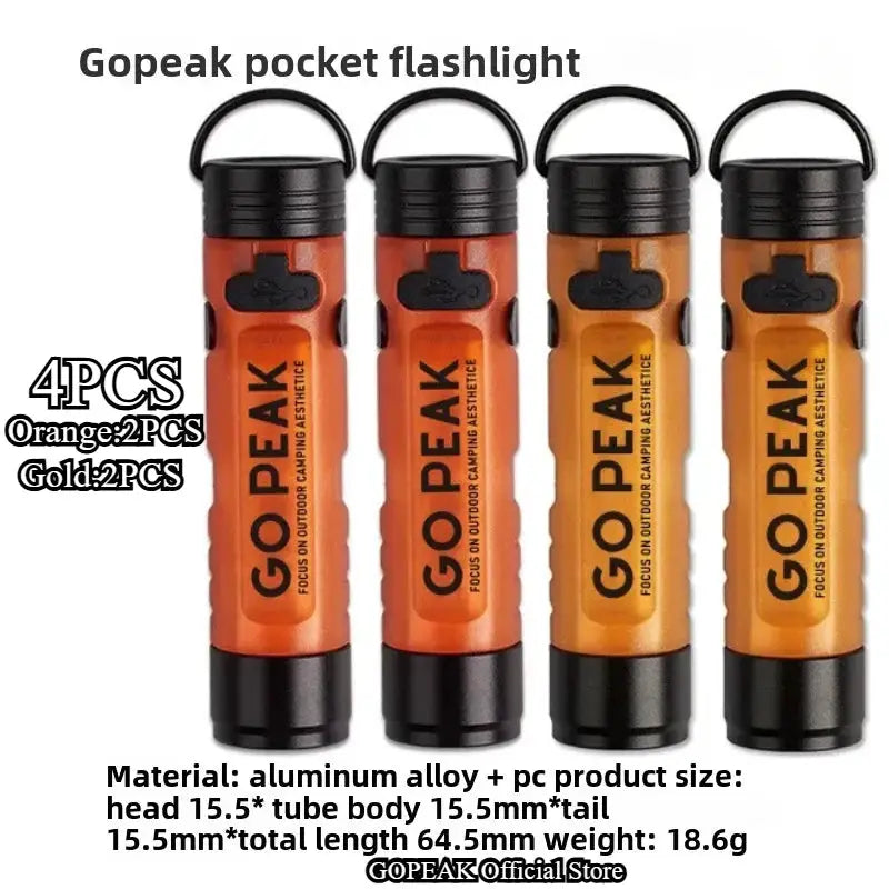GoPeak pocket flashlight set, 4 pcs in orange and gold with aluminum alloy bodies