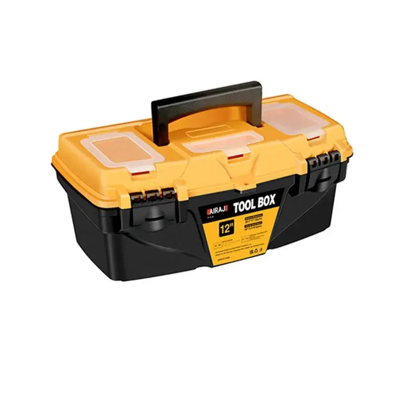 AIRAJ 12/15 inch plastic toolbox with yellow lid and black base by Simples Market