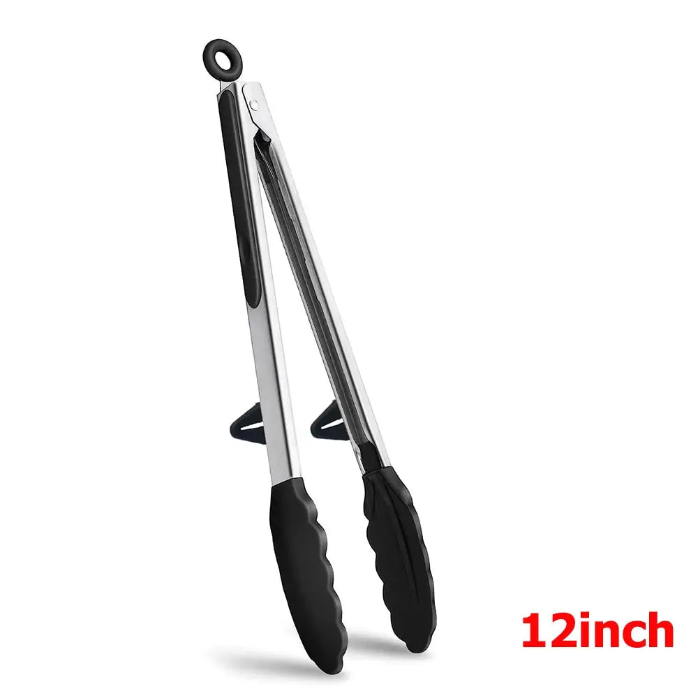 LMETJMA Silicone Kitchen Tongs Nonstick Heat Resistant for BBQ Salad Pasta Steak Noodles JT302