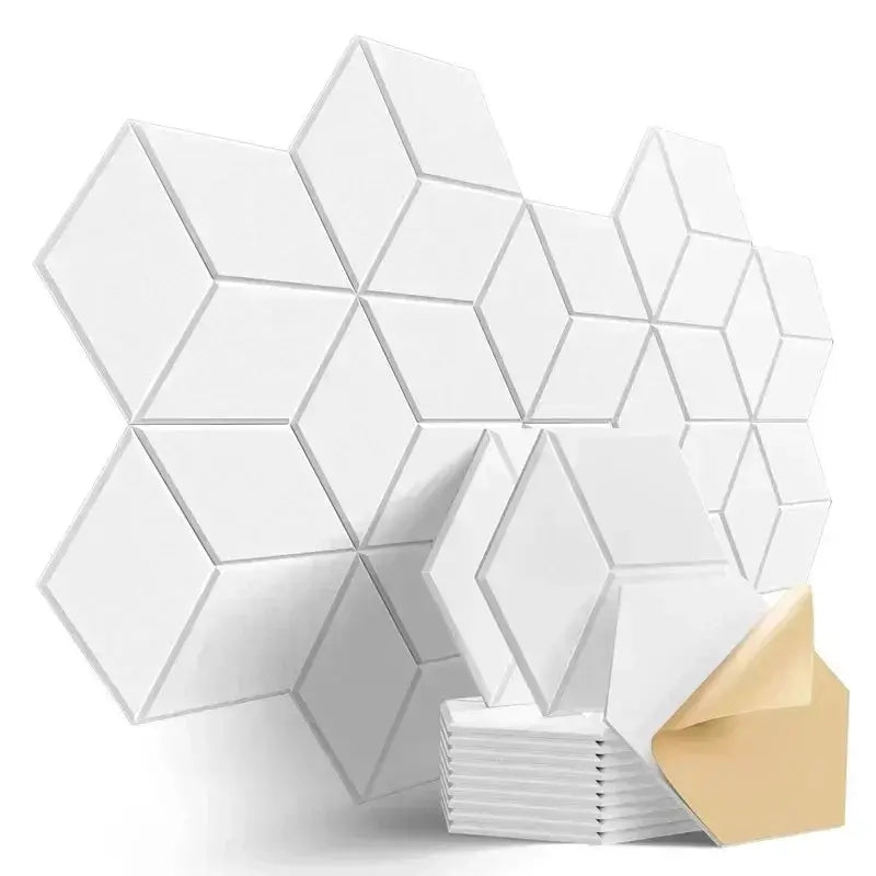 12 pcs white self-adhesive hexagon foam sound-insulation panels for home studio/office wall decor by Simples Market