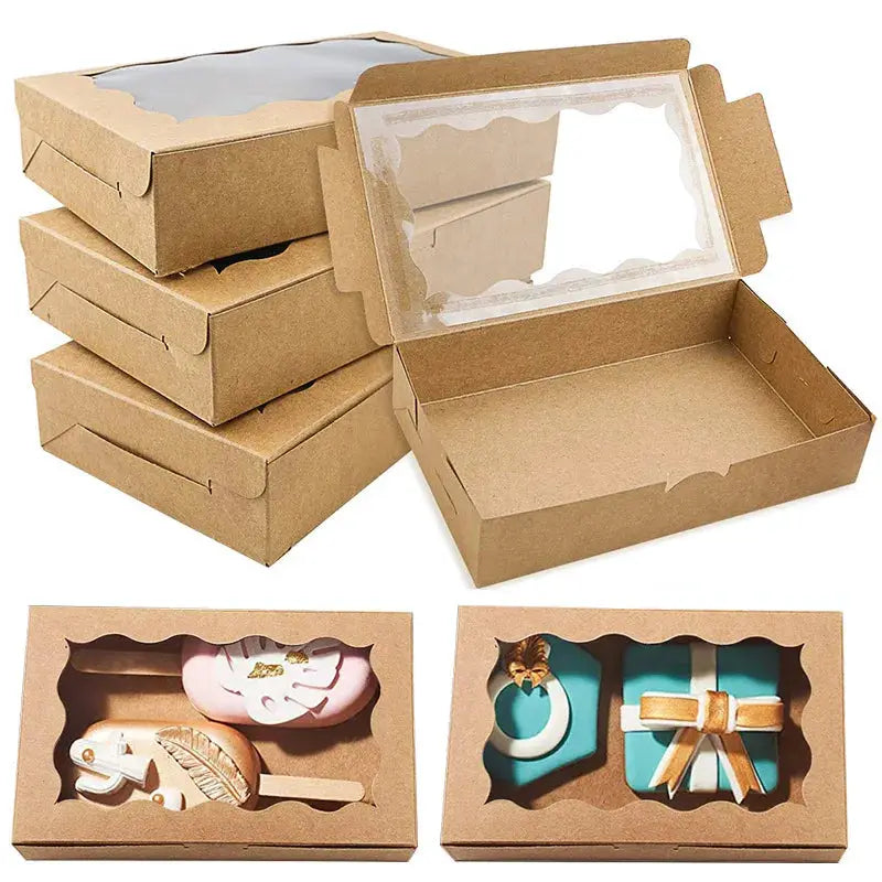 Kraft Paper Cake And Candy Boxes With Open Window Rectangle Gift Boxes For Wedding Jewelry Chocolates Packaging