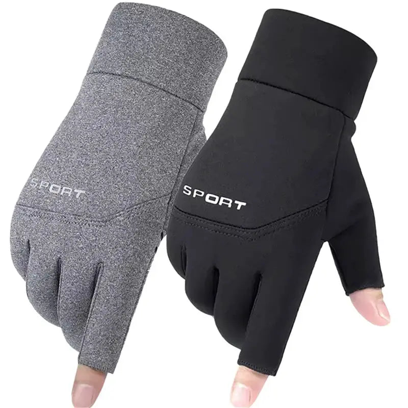 Winter Fishing Gloves for Men and Women Warm Anti Slip Touch Screen Two Fingers Cut Outdoor Angling