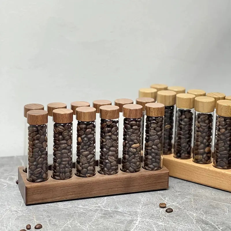Coffeware Elegant Glass Coffee Beans Storage Tube Display Rack Set For Single Dose Espresso Accessory And Barista Tool
