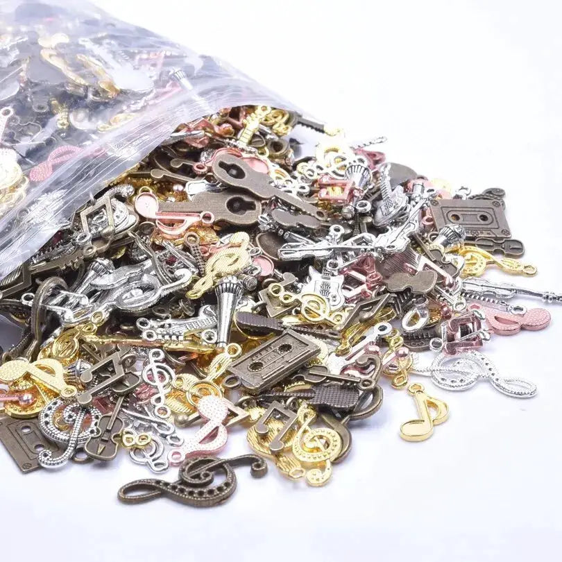 50 Pcs Lot Vintage Hip Hop Musical Instrument Charms For DIY Jewelry Mixed Violin Guitar Microphone Pendants
