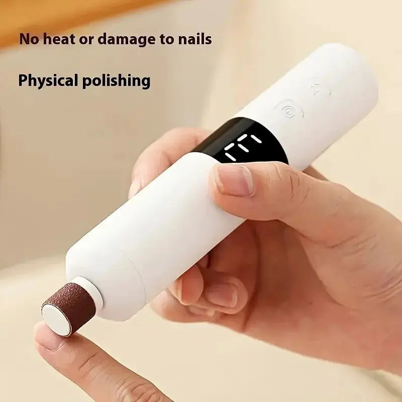 USB Charging Foot Grinder by Simples Market, 2-in-1 foot and nail care device, white handheld with brown grinding head