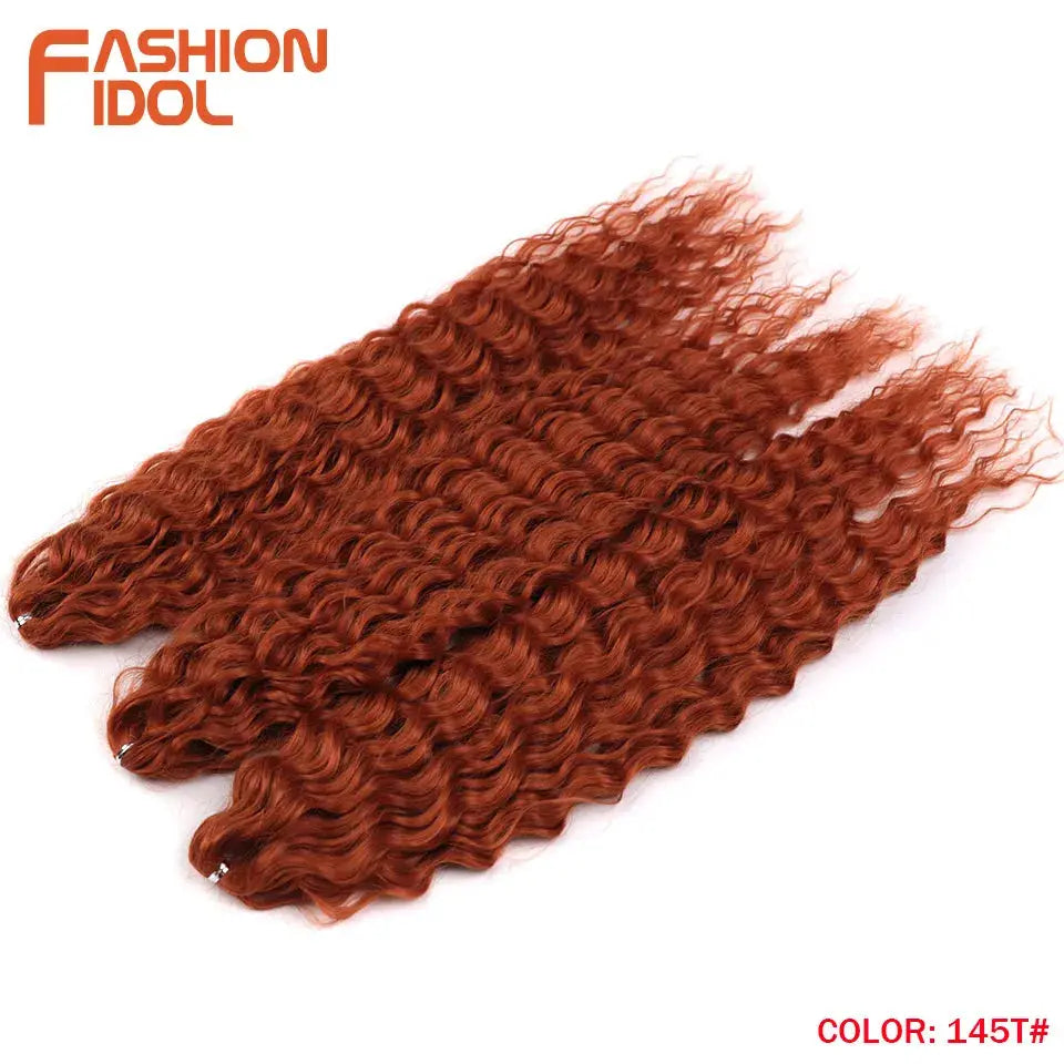 Fashion Idol hair extensions, 22in ariel curl water wave crochet, ombre rust red, 300g synthetic
