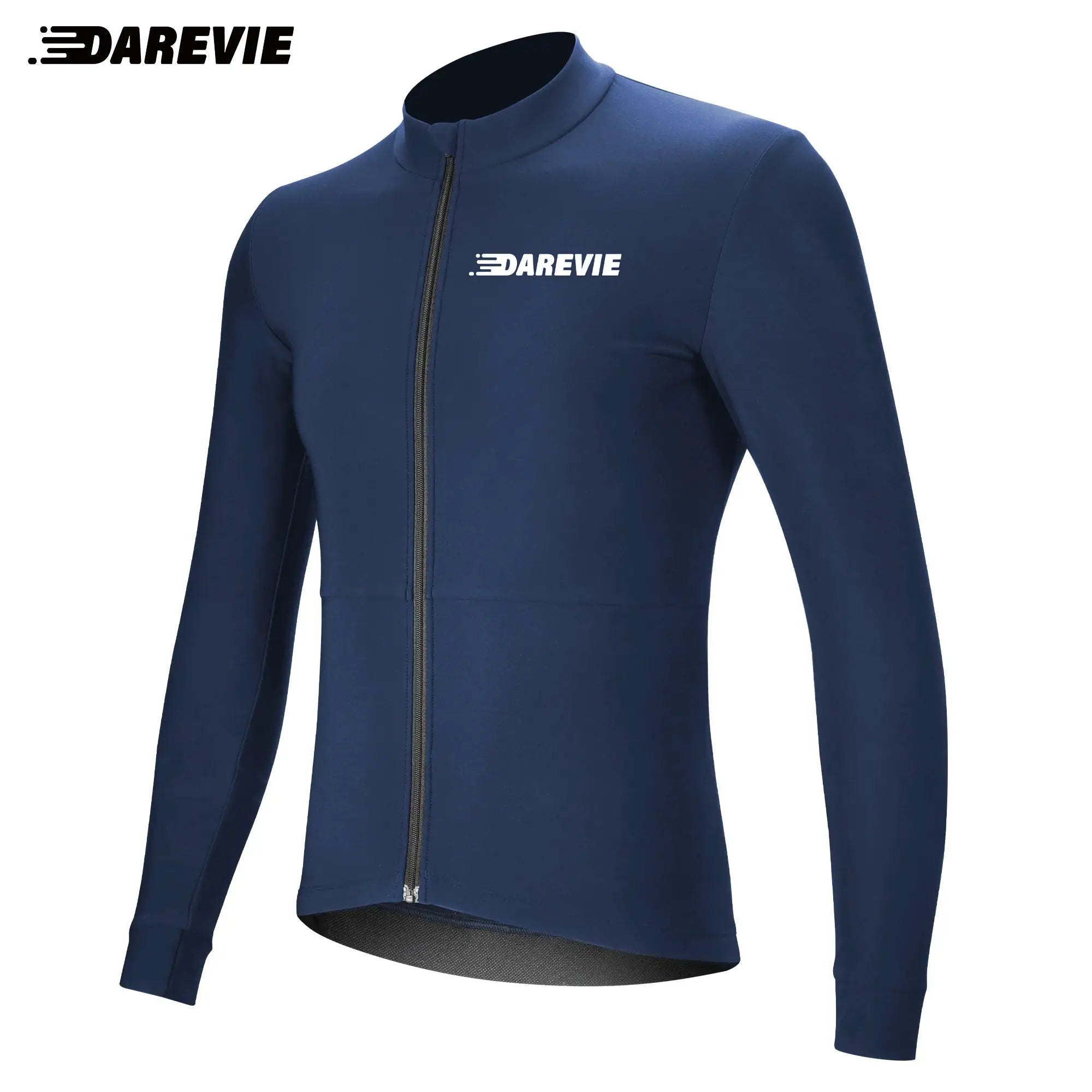 DAREVIE men's navy blue winter cycling jersey with full zip and brushed fleece