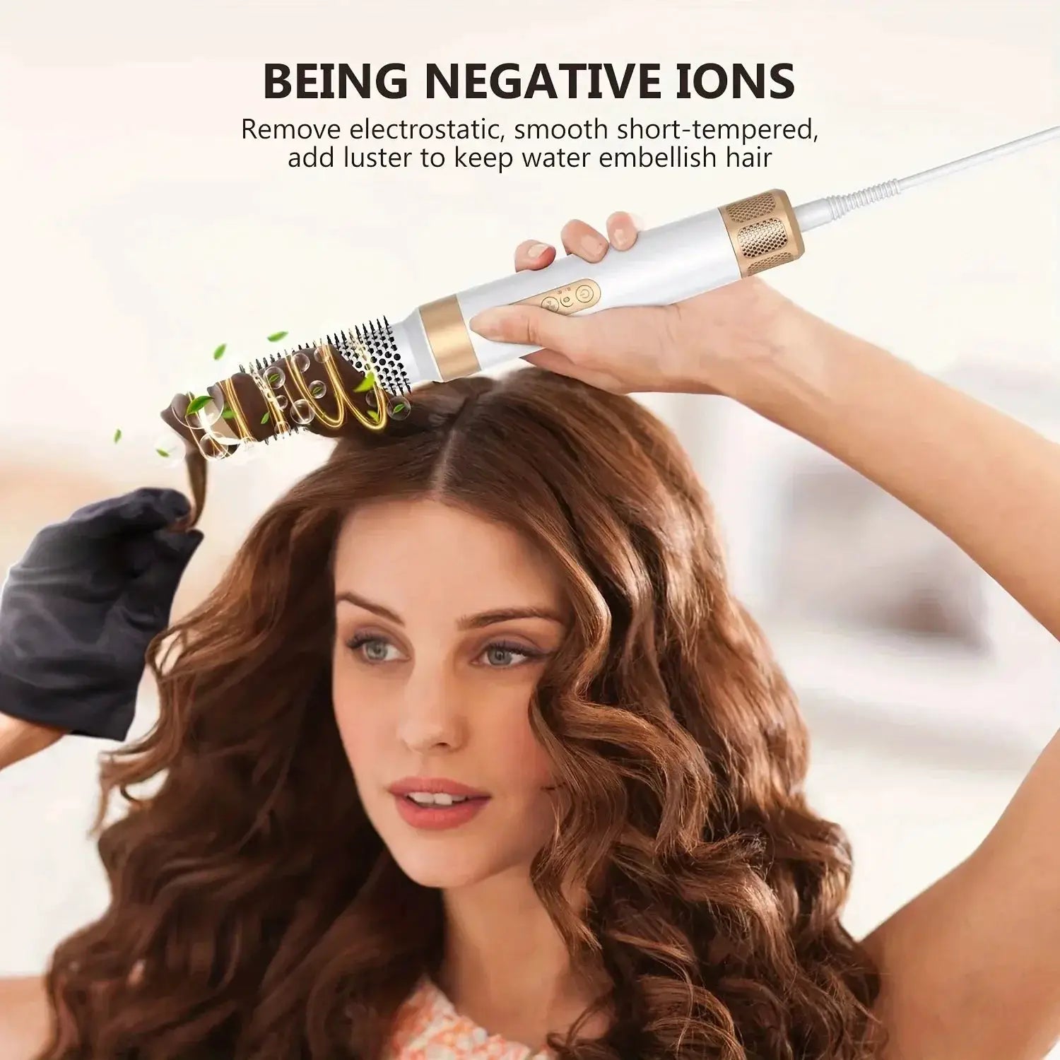 Tinsol 7-in-1 hair dryer brush by Simples Market, white with gold accents, ionic styling tool for drying and curling