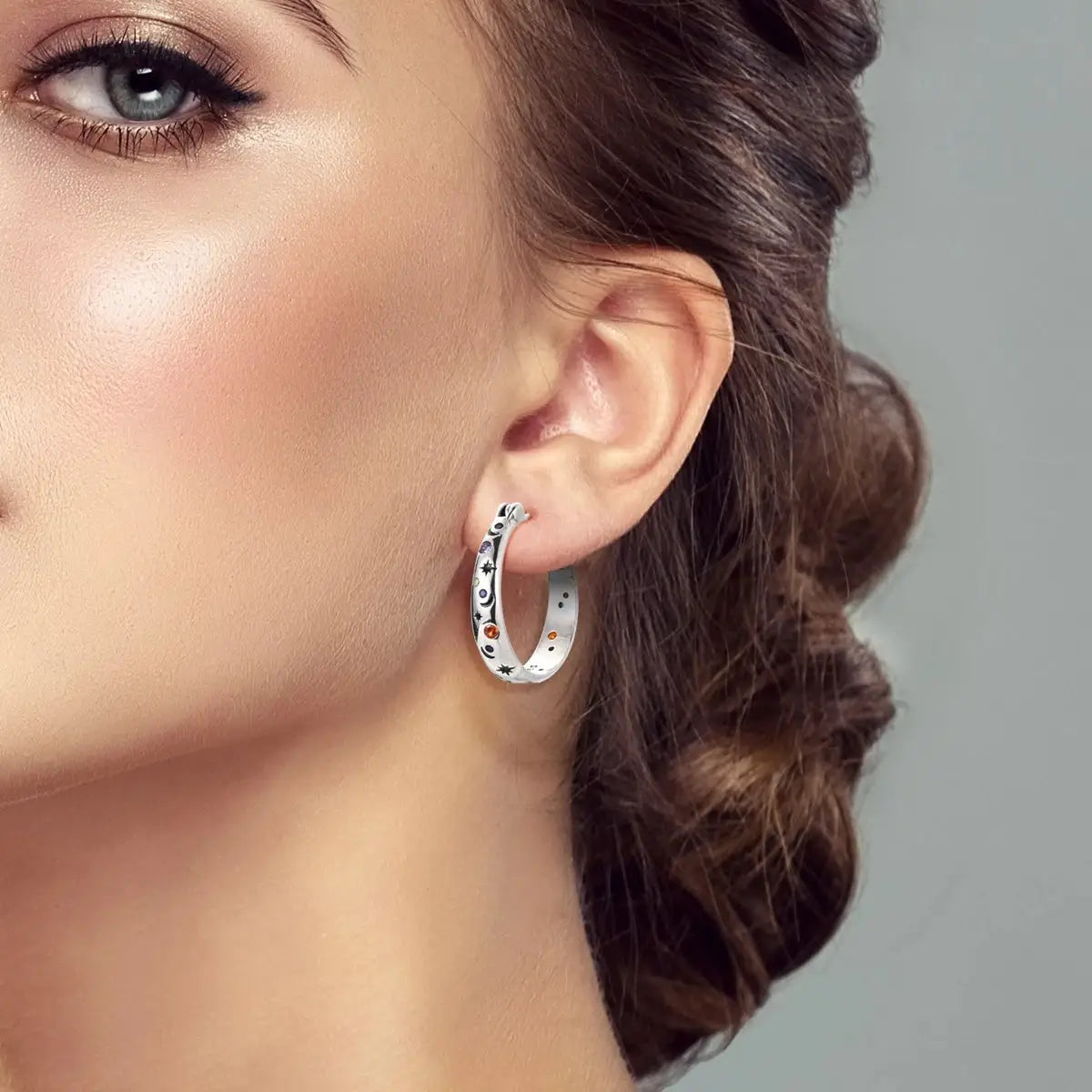 Pandach 925 Sterling Silver Hoop Earrings Zircon Starry Sky For Women Fine Jewelry Engagement Wedding Gift