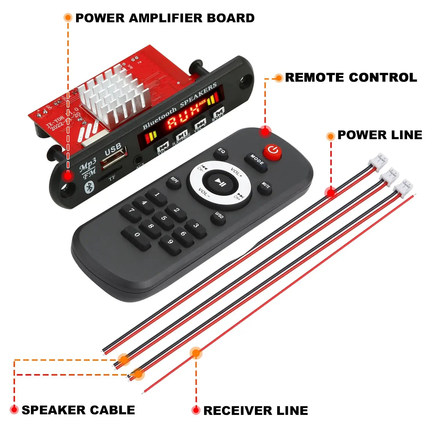 60W 50W Bluetooth 5.0 Amplifier MP3 WAV Decoder Board DC 12V for DIY Car Audio USB FM TF Card Mic