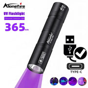 365nm UV Flashlight USB Rechargeable Palm Torch For Pet Stain Detection Currency Verification Nail Curing