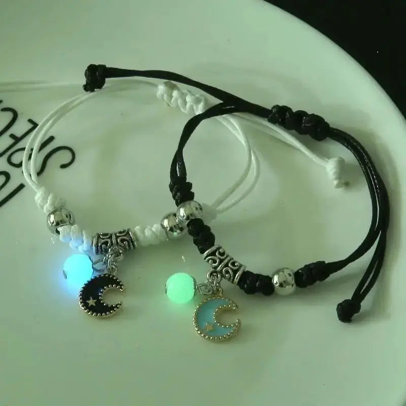 Two Piece Luminous Beads Star Couple Bracelets For Women And Men With Interchangeable Charms Matching Jewelry