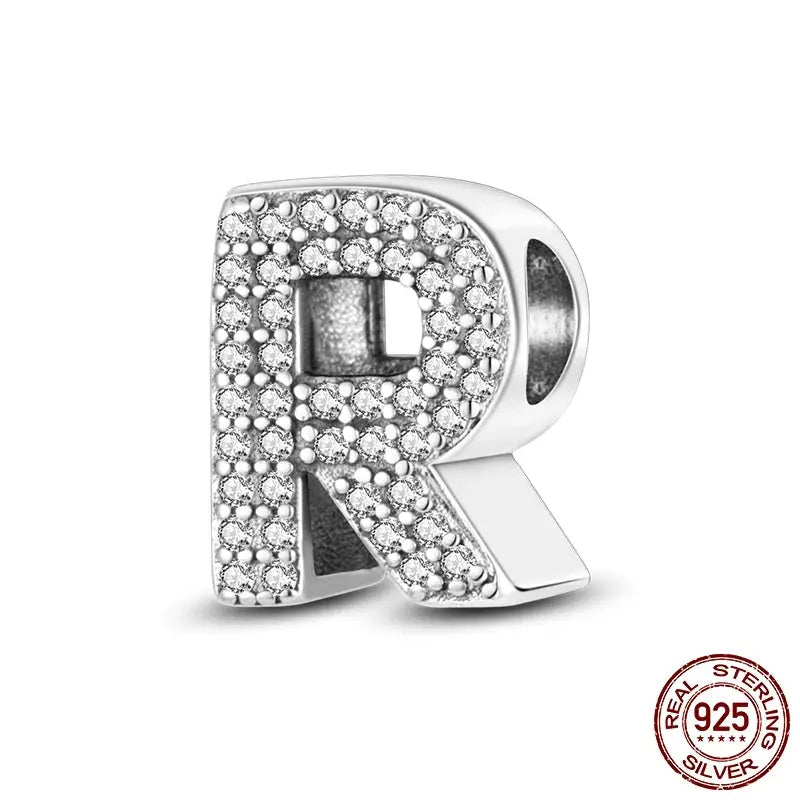 26 Alphabet Beads A To Z 925 Sterling Silver Love Charm Fit Original Bangle Charms Bracelet CZ Zircon Jewelry