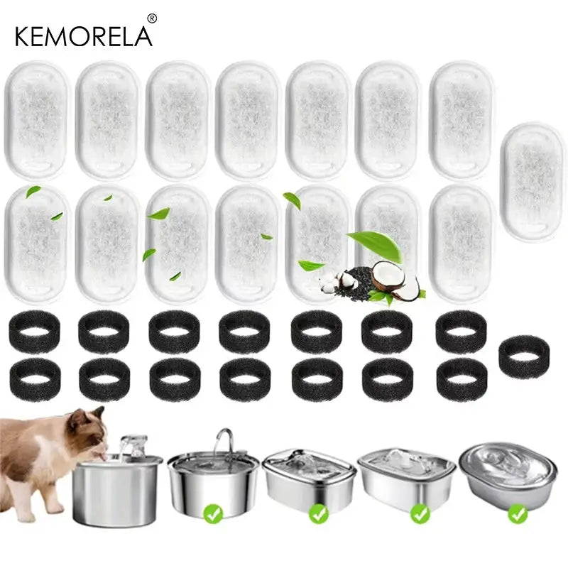 12 Or 15 Pack Cat Water Fountain Activated Carbon Sponge Filters For Stainless Steel Pet Water Dispenser