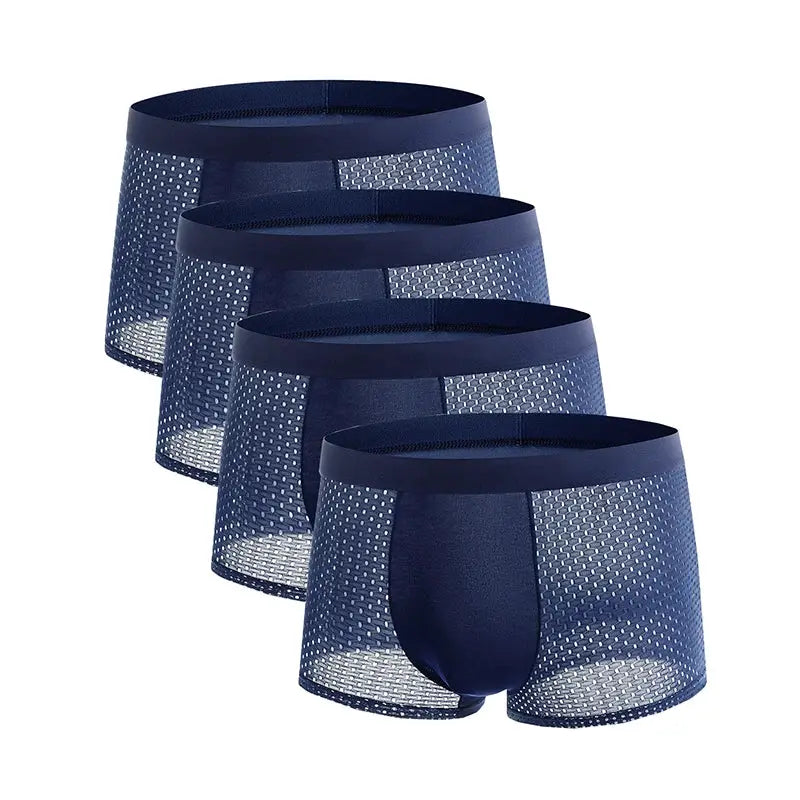 4-pack navy blue breathable ice-silk mesh men's boxers by Simples Market